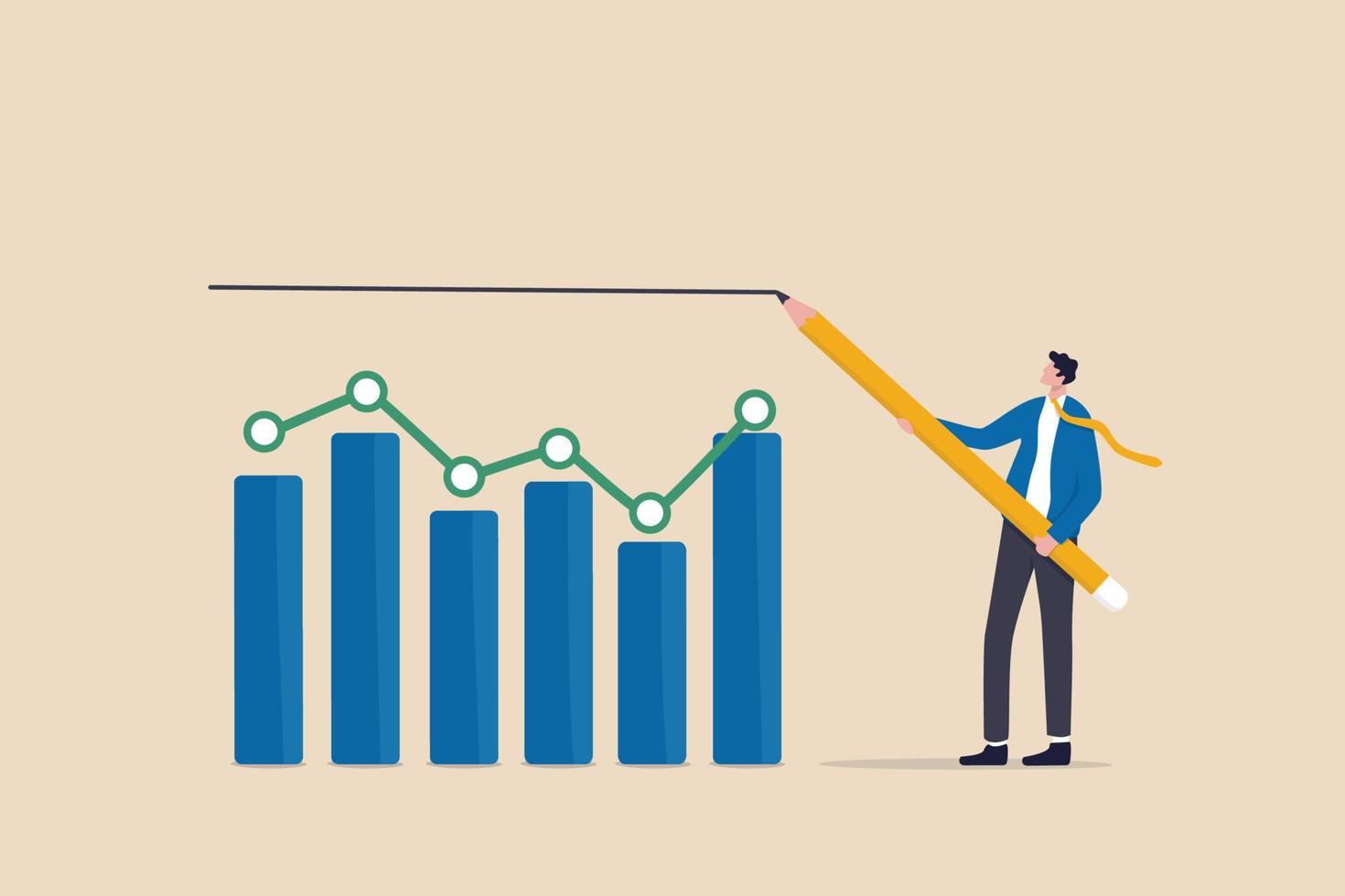 establecer expectativa o kpi, indicador clave de rendimiento para la mejora o el éxito en el trabajo, el crecimiento o el crecimiento del negocio, la esperanza o la oportunidad del concepto de éxito, el empresario dibuja la línea de expectativa en el gráfico kpi. vector