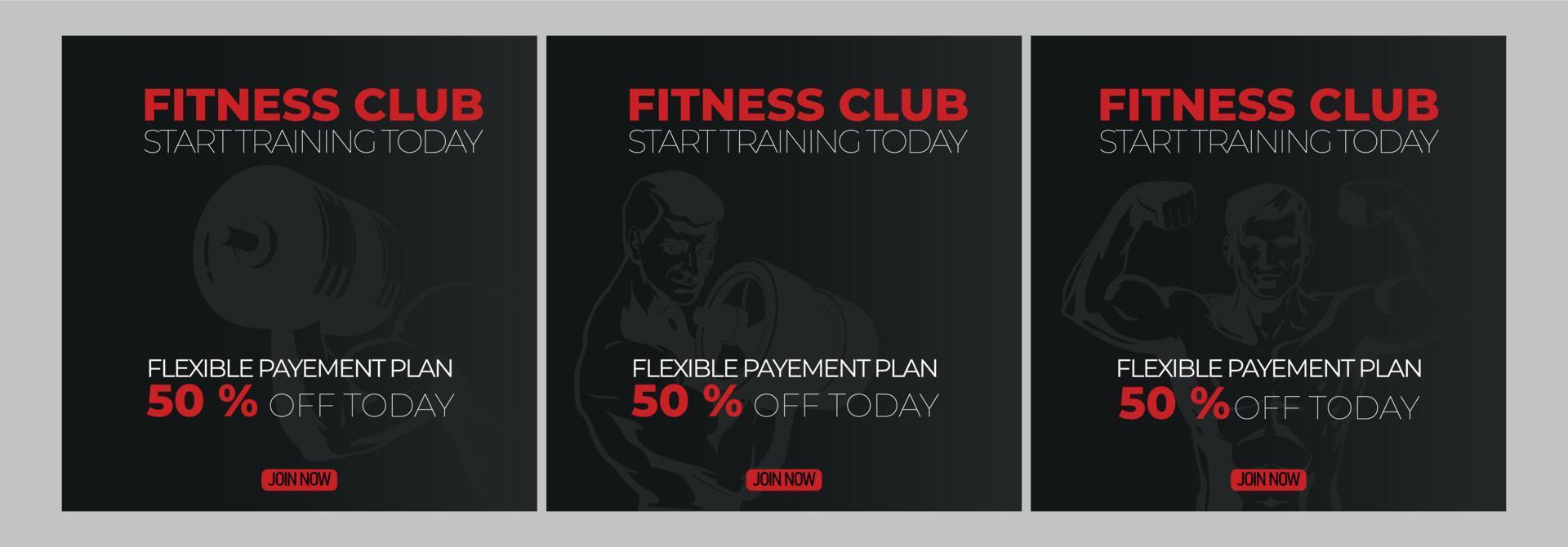 banner de oferta de club de gimnasio de fitness. vector