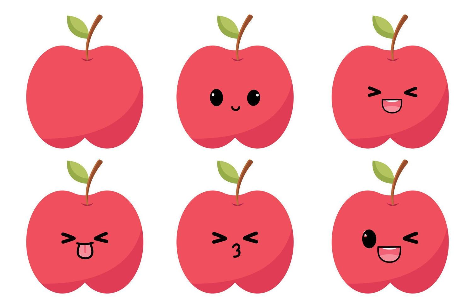 manzana roja con ojos kawaii. Ilustración de vector de diseño plano de naranja sobre fondo blanco