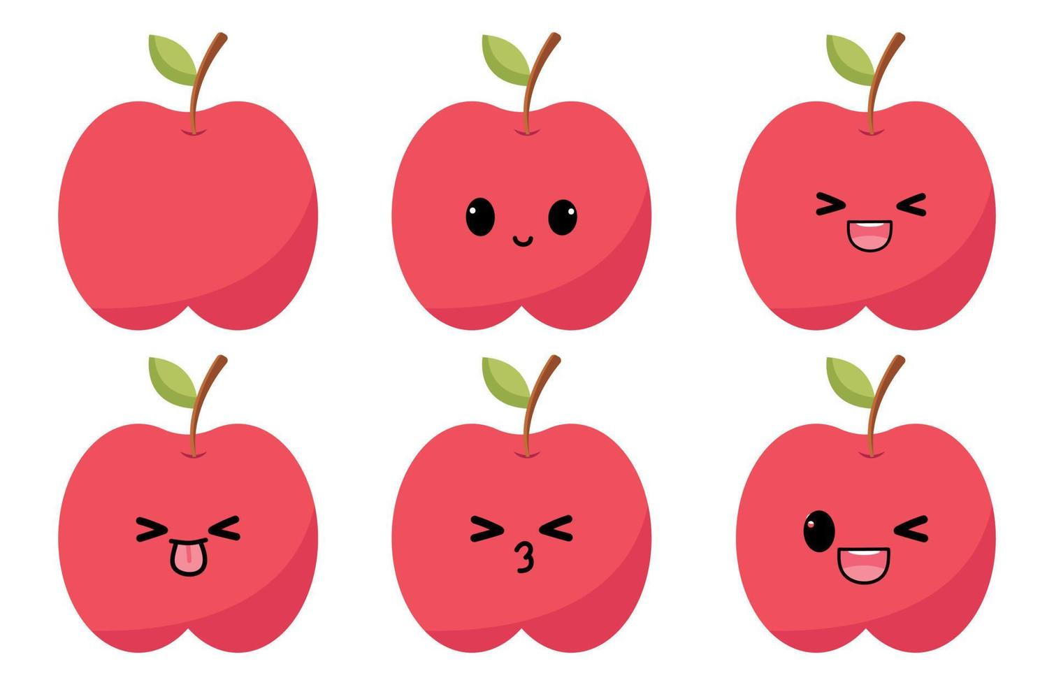Red apple with kawaii eyes. Flat design vector illustration of orange on white background