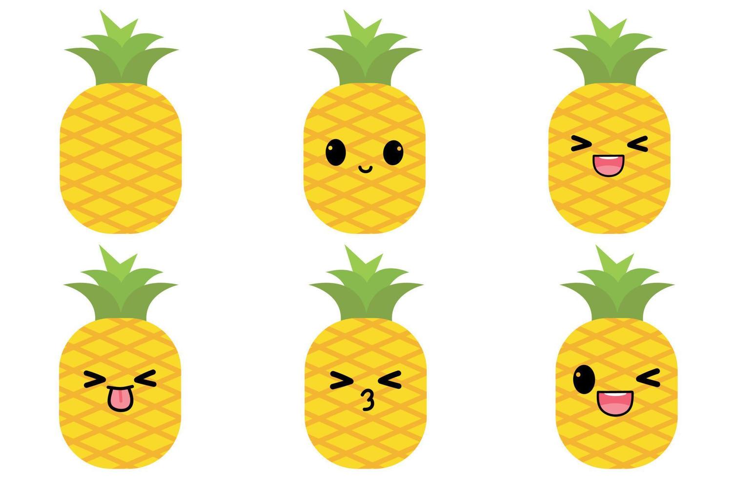 Yellow pineapple with kawaii eyes. Flat design vector illustration of orange on white background