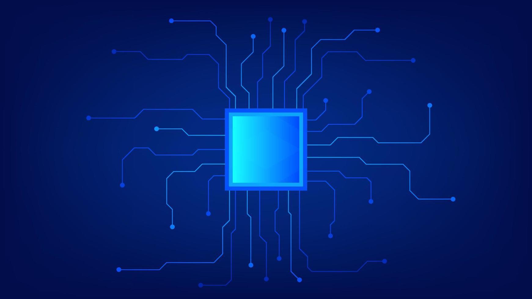 Circuit board with chip on blue lighting background. technology and hi tech graphic design element concept vector
