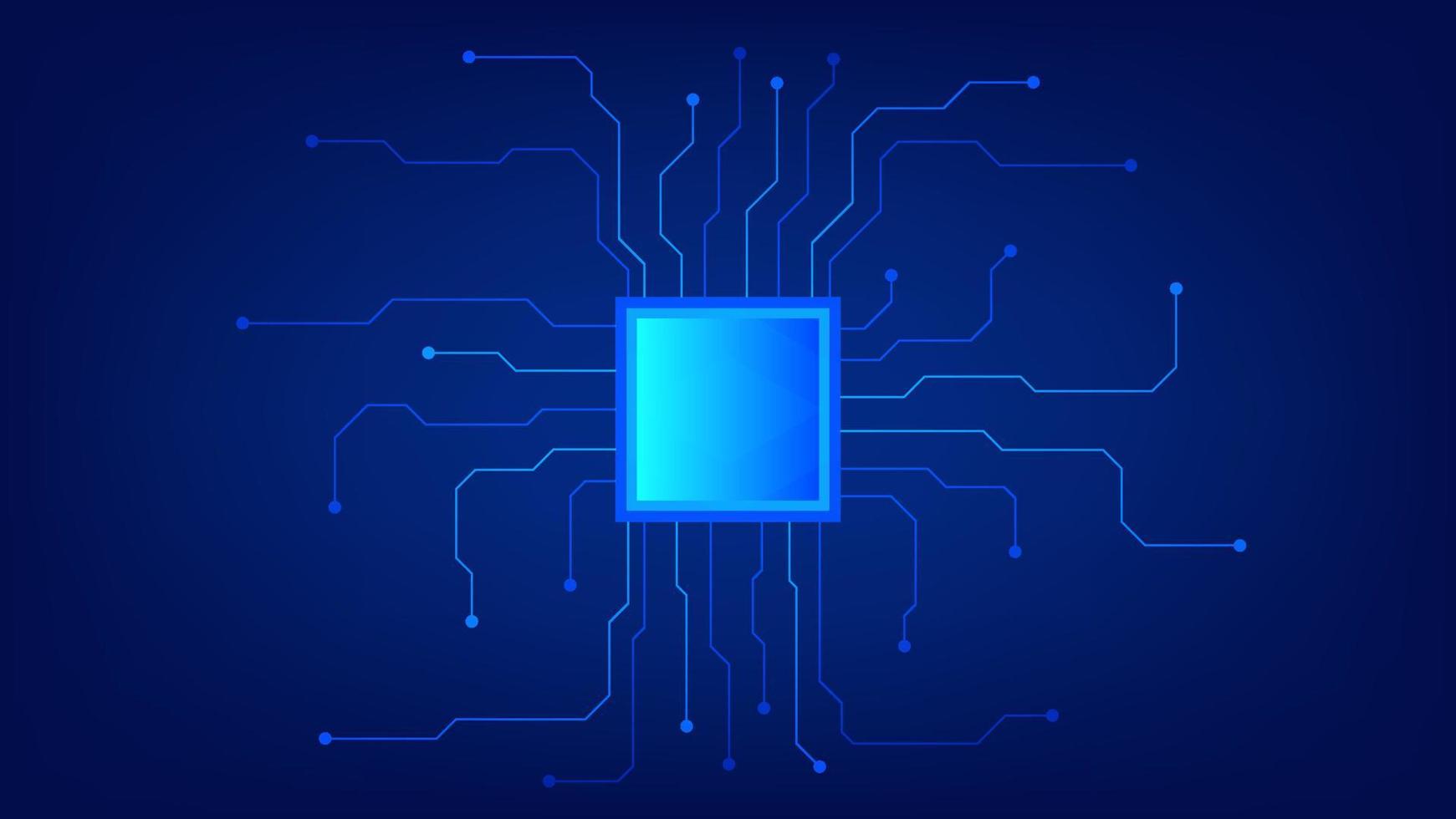 placa de circuito con chip sobre fondo de iluminación azul. tecnología y concepto de elemento de diseño gráfico de alta tecnología vector