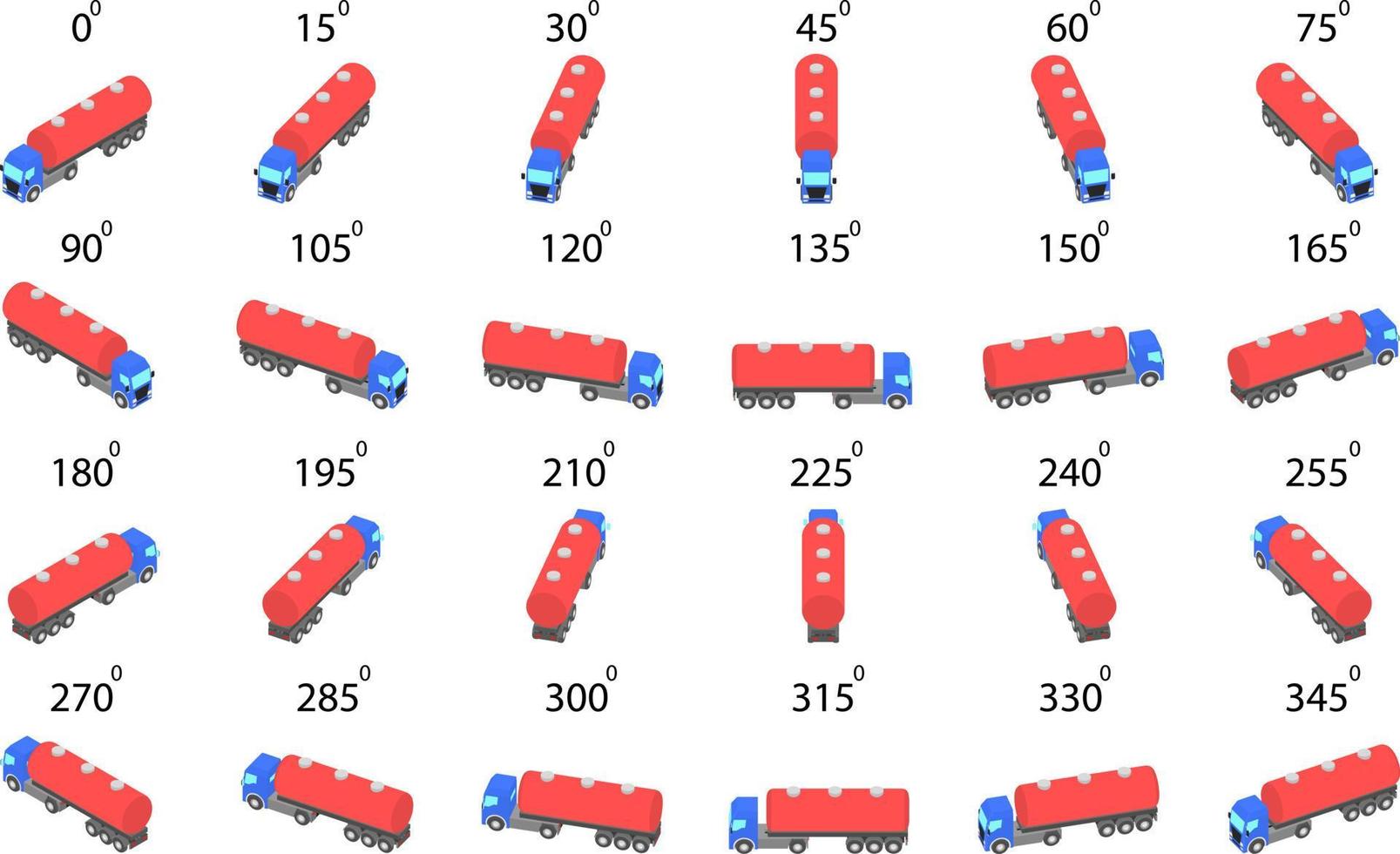 . Rotation of the tank truck by 15 degrees for animation and video games. vector