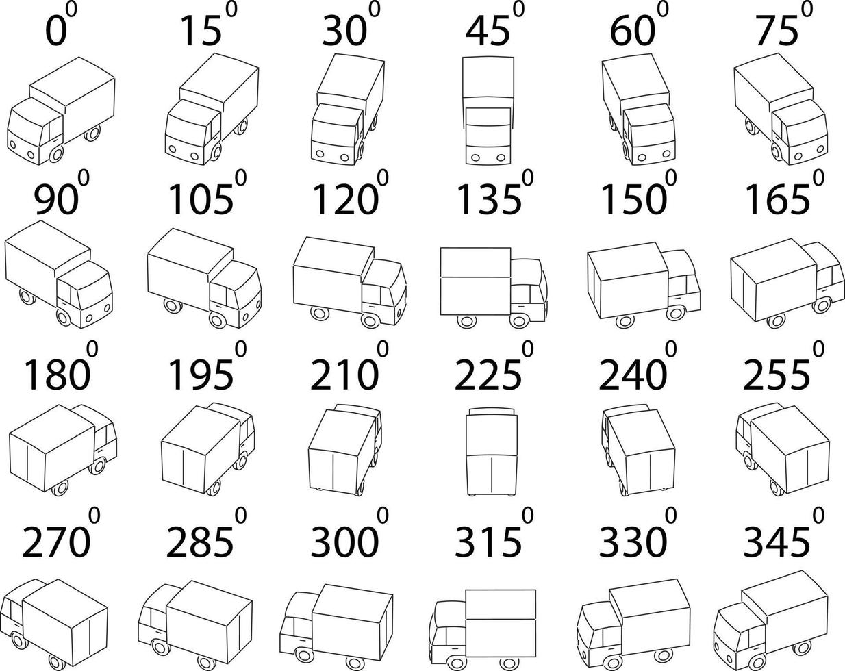 Set of 24 trucks from different angles. vector