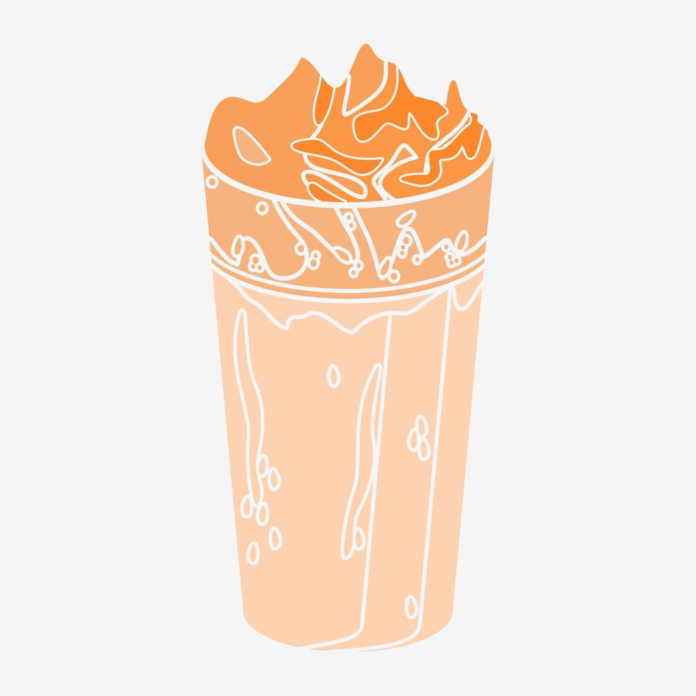 Editable Flat Monochrome Style Top Side View Iced Korean Dalgona Coffee Vector Illustration in Long Glass Mug for Cafe and Beverage Related Design