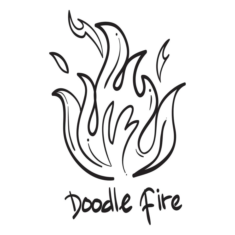 iconos de fuego dibujados a mano. vector de iconos de llamas de fuego. fuego de boceto de garabato dibujado a mano, dibujo en blanco y negro. símbolo de fuego simple.