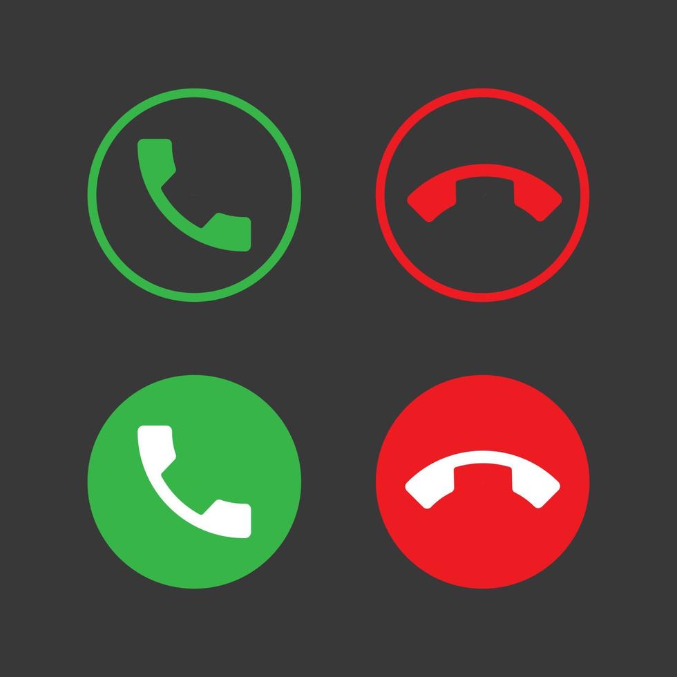 Phone call dial icon set. Accept and reject phone call icon. Suitable for design element of telephone button, and smartphone dial symbol. vector