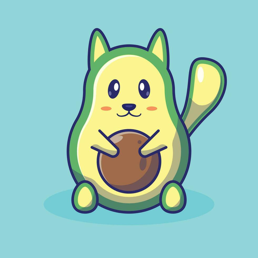 Adorable cat avocado simple cartoon illustration. Fantasy fruit concept. vector