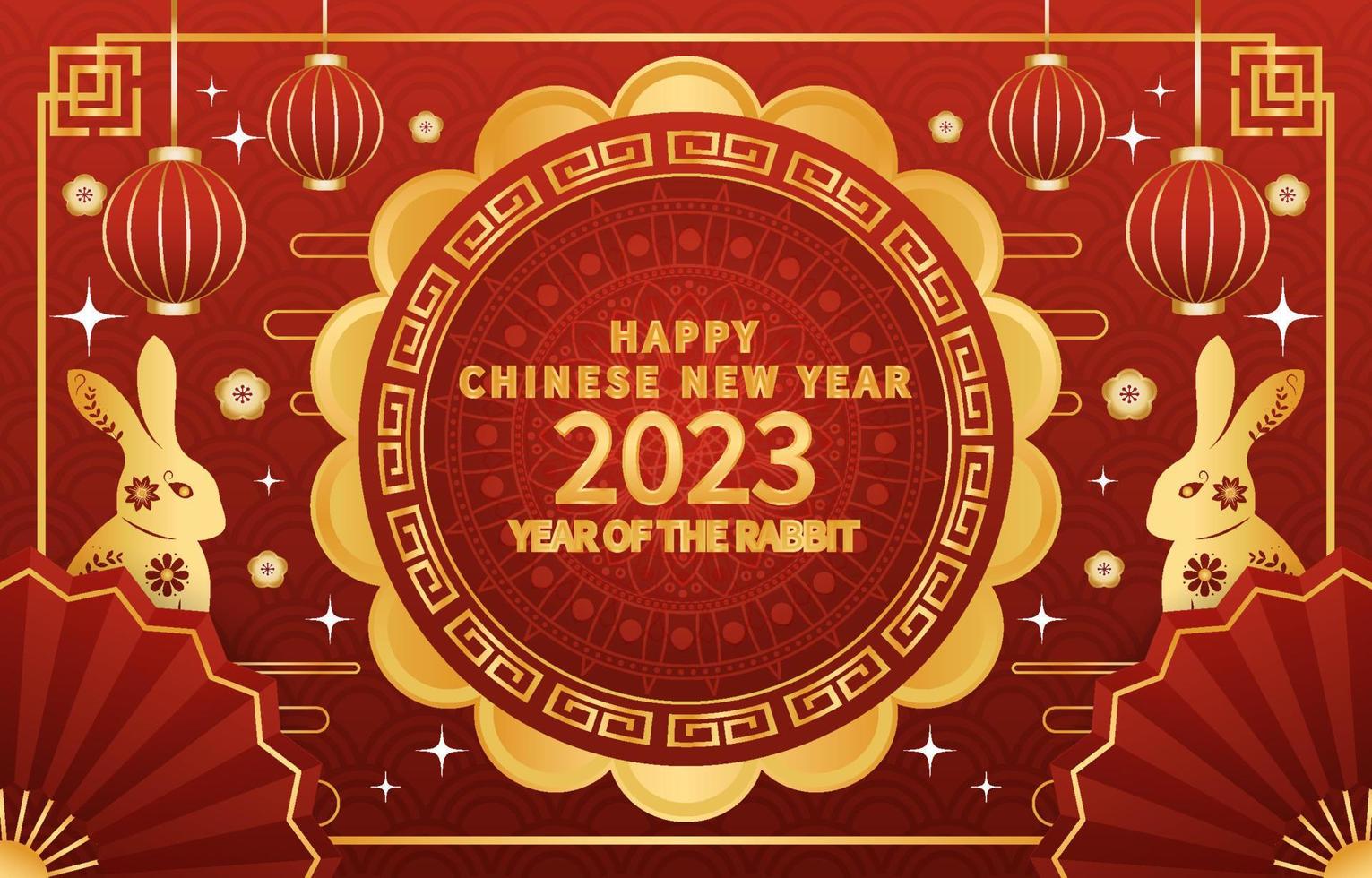 Happy Chinese New Year 2023 Year Of Rabbit Luxury Gold Background Concept vector