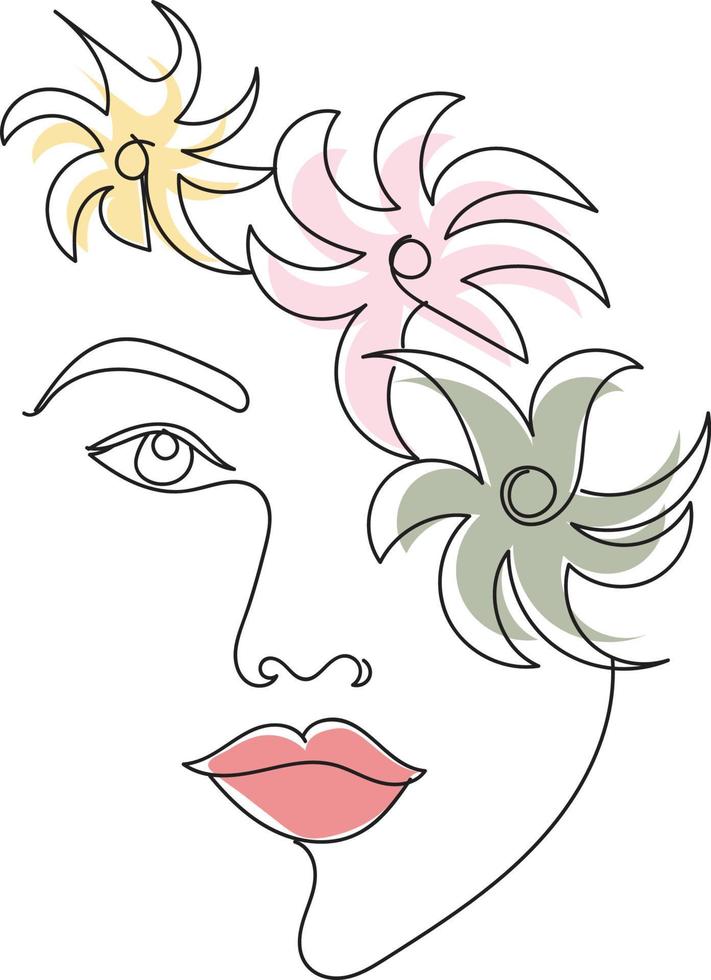 Floral portrait line art vector