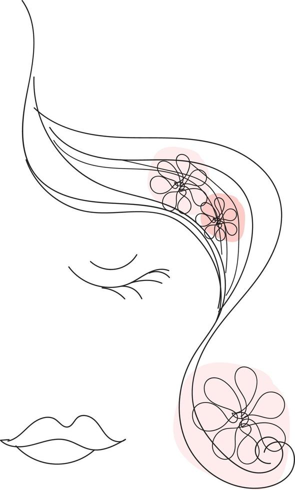 Feminine woman with flowers with minimal line art concept vector