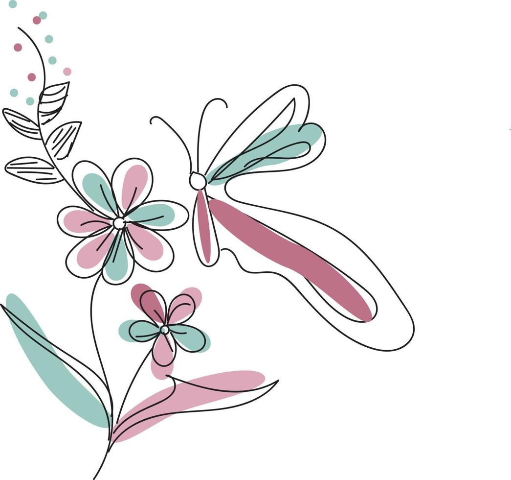 Floral line art with butterfly vector