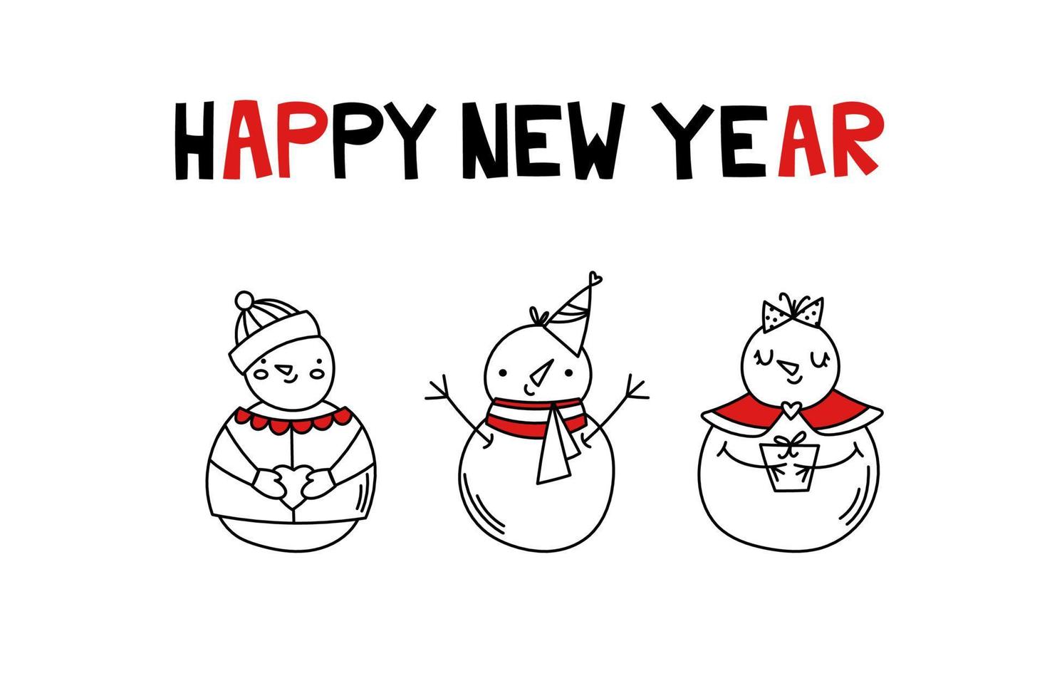 Happy New Year. Doodle snowman hand draw. Snowman Vector christmas illustration