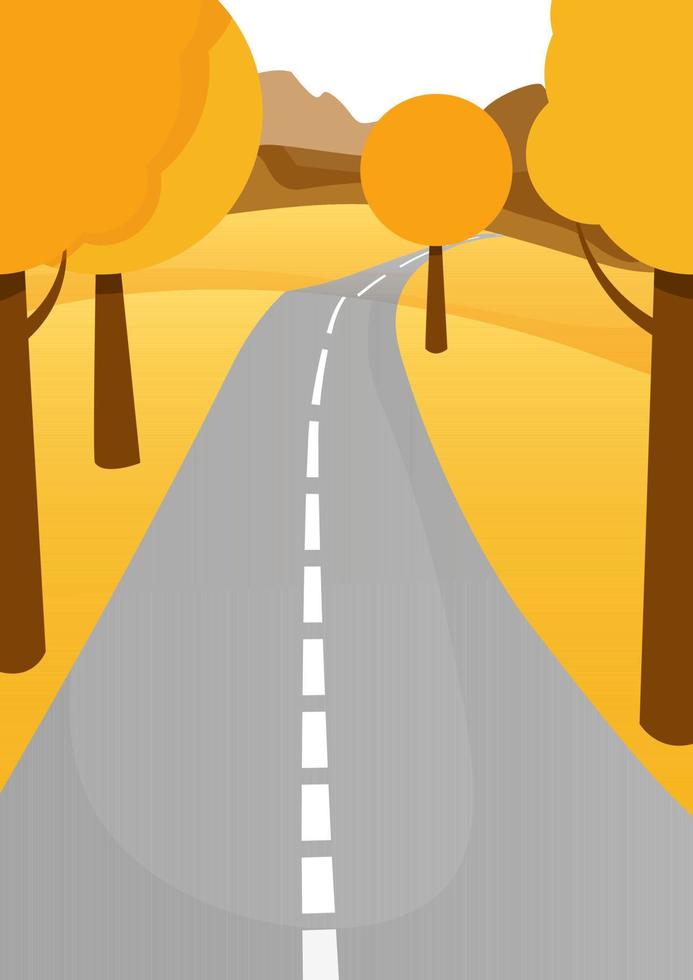 Road in autumn between orange trees vector