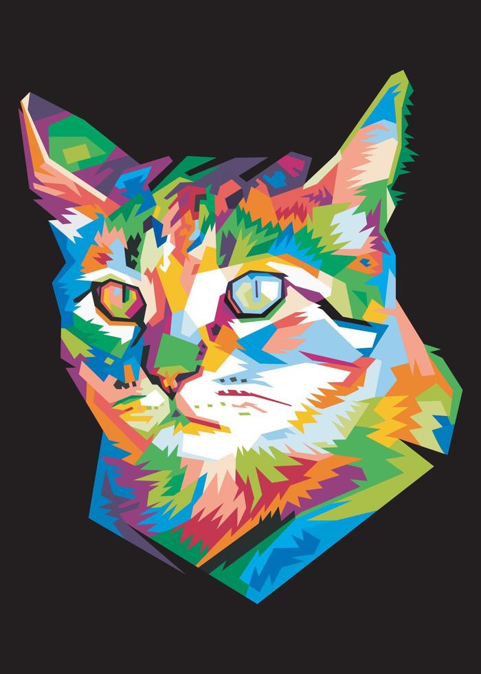 colorful funny cat on pop art style isolated black backround vector