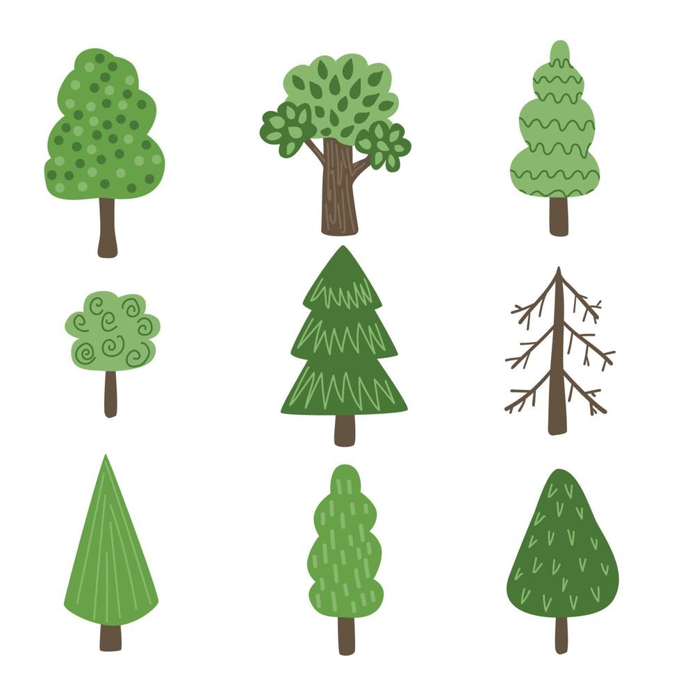 Set of trees isolated on white background. Vector illustration