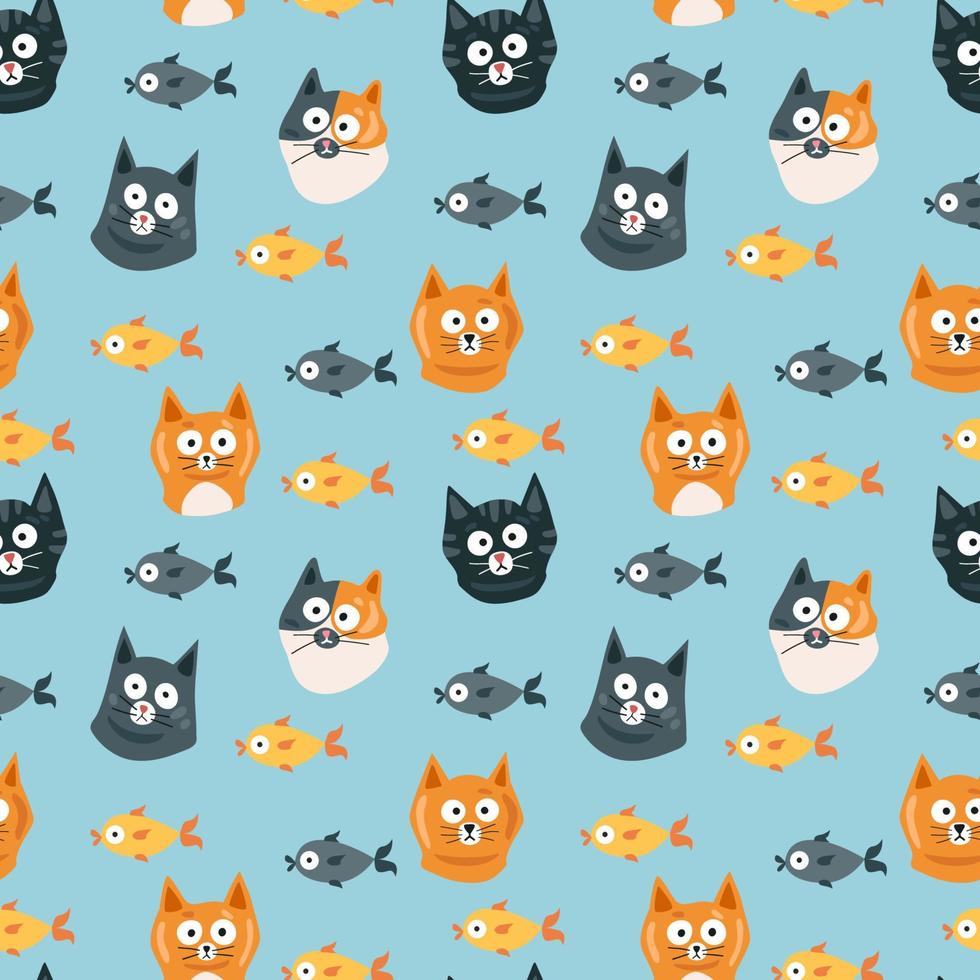 Cats and fish. Seamless pattern. Vector illustration