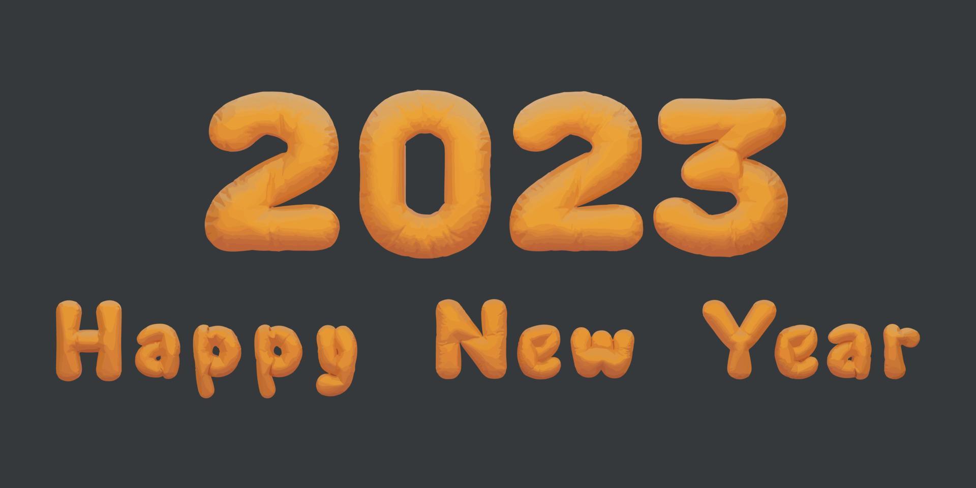 2023 happy new year uppercase and lowercase. golden inflatable Helium foil numbers bread balloons style.vector illustration eps10 vector