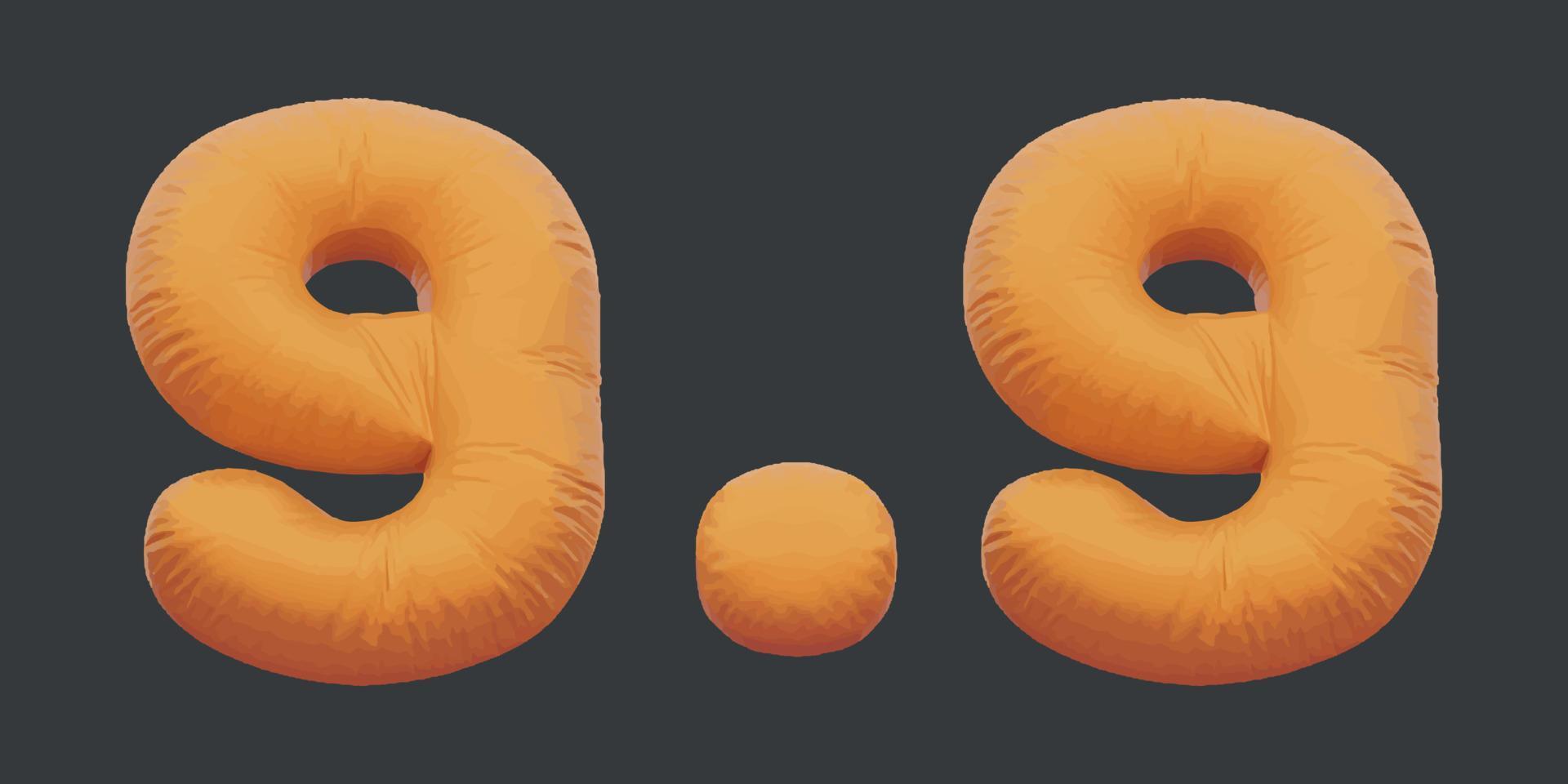 9.9 sale golden inflatable Helium foil numbers bread balloons style. vector illustration eps10