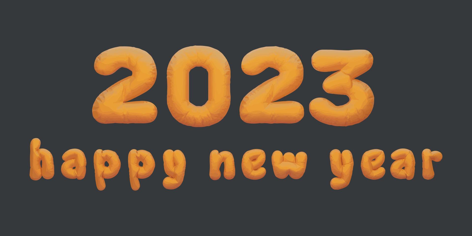 2023 happy new year lowercase. golden inflatable Helium foil numbers bread balloons style.vector illustration eps10 vector