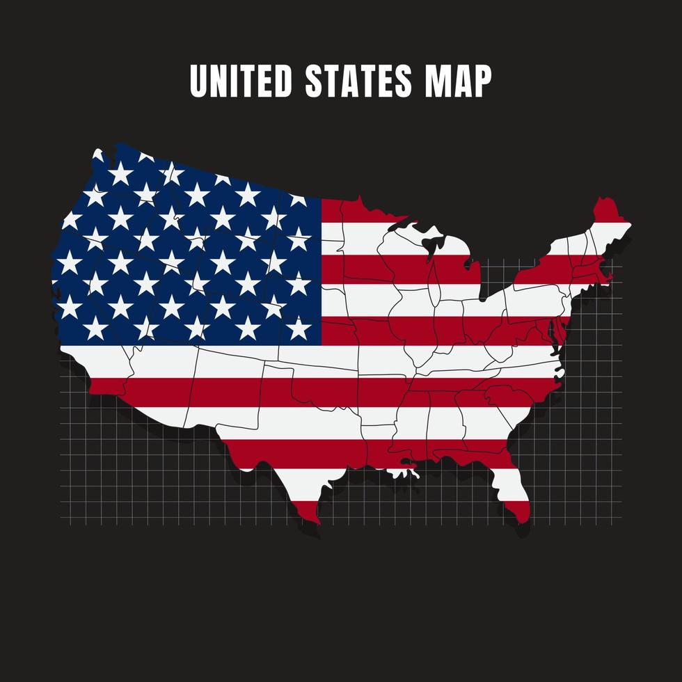 mapa de estados unidos con fondo de bandera americana. ilustración vectorial de dibujos animados plana vector