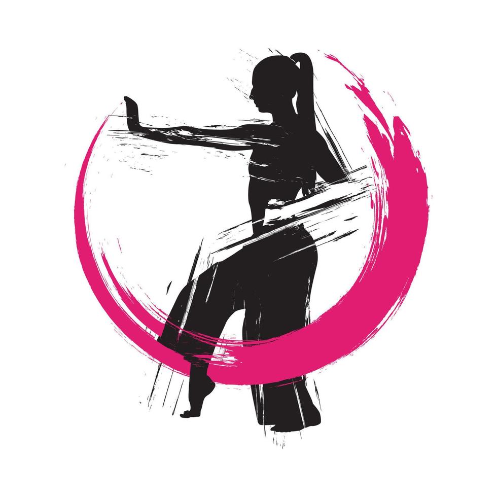 Martial arts silhouette with grunge brush. suitable for self-defense activity logo vector