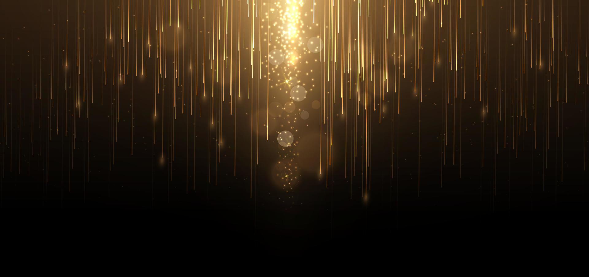 Abstract elegant gold glowing line with lighting effect sparkle on black background. Template premium award design. vector