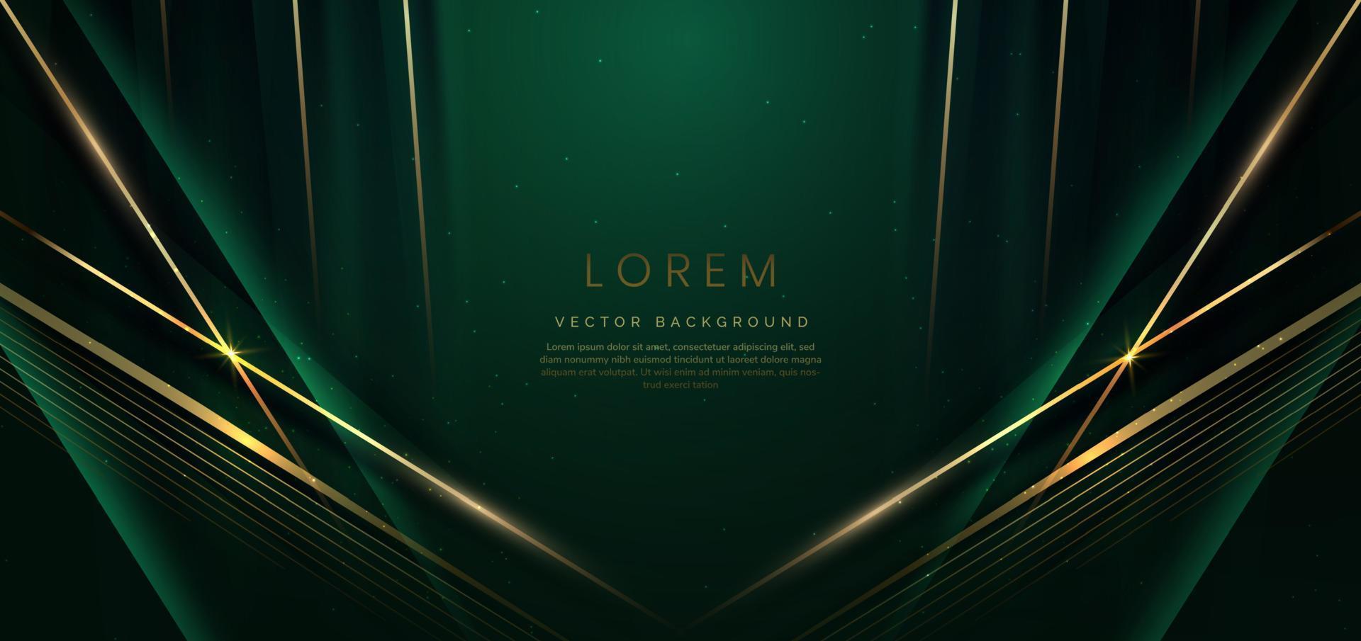 Abstract elegant dark green background with golden line and lighting effect sparkle. Luxury template design. vector
