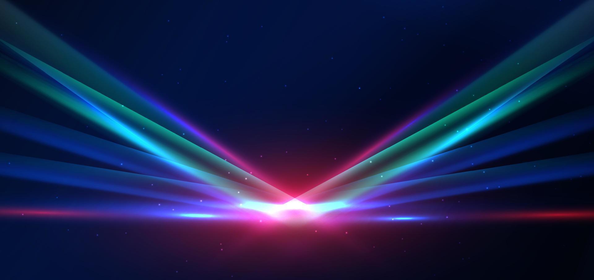 Abstract technology futuristic glowing blue and red  light lines with speed motion blur effect on dark blue background. vector