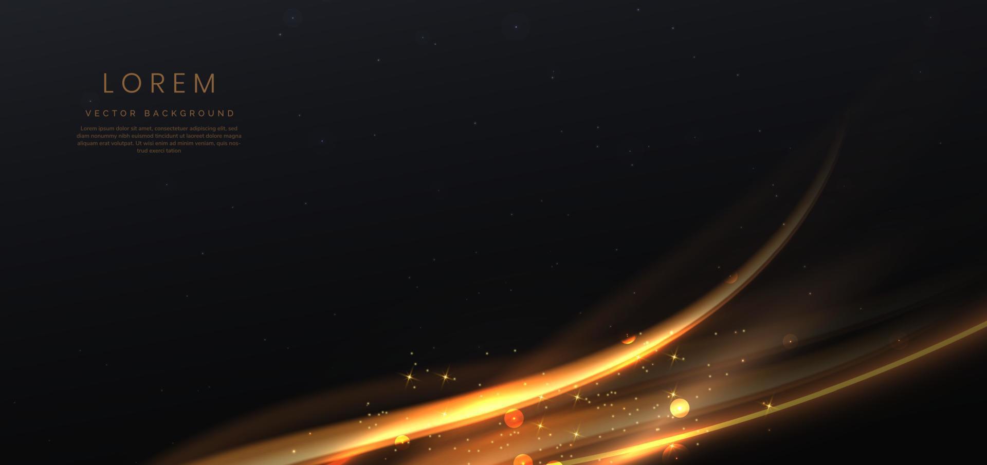 Abstract neon light curved golden on black background. vector