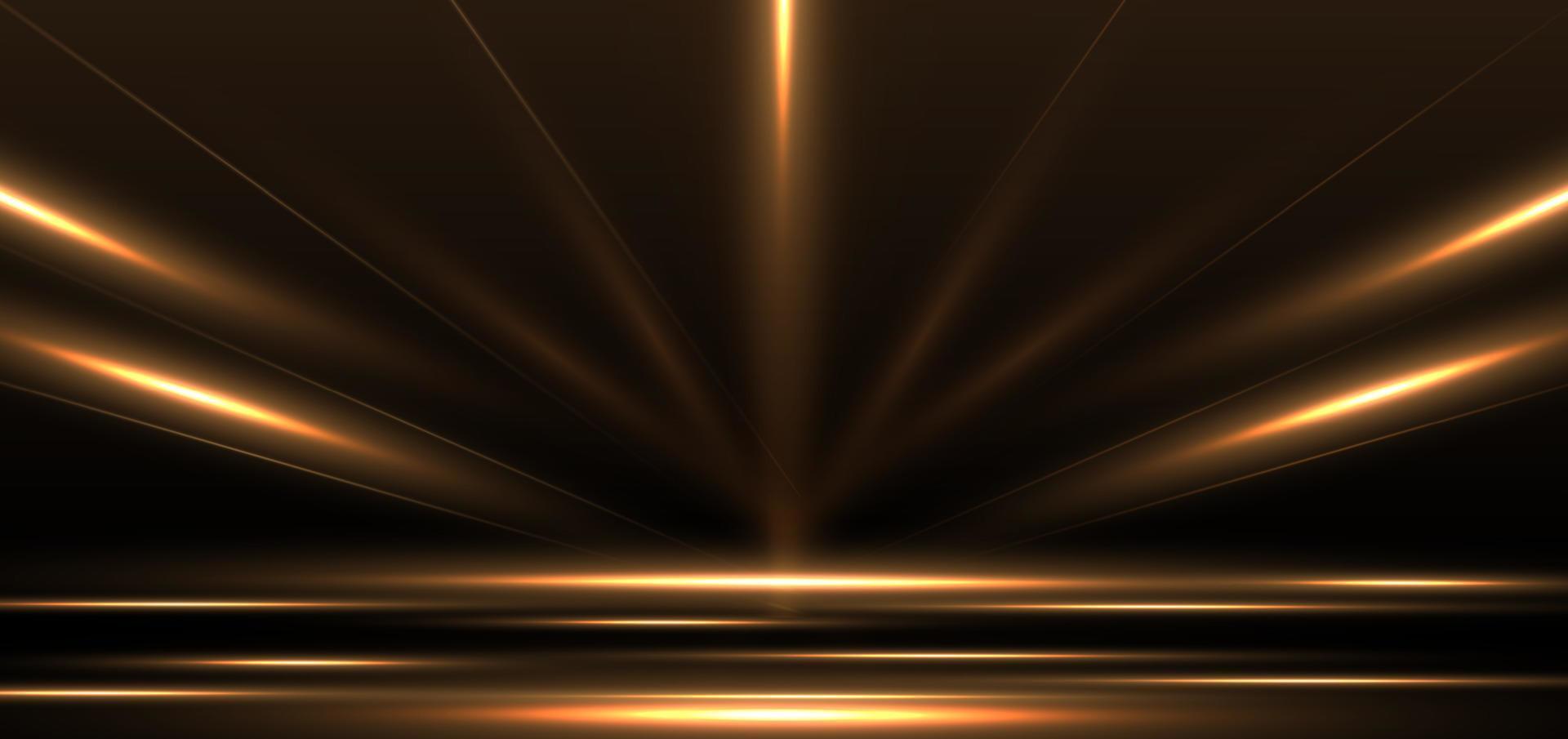 elegante escena dorada diagonal que brilla intensamente con efecto de iluminación sobre fondo negro. diseño de premio premium de plantilla. vector