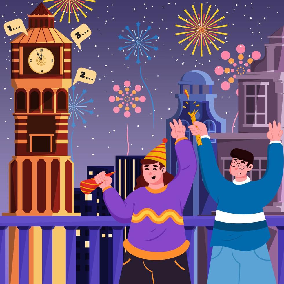 A Couple Waiting Firework In New Year vector