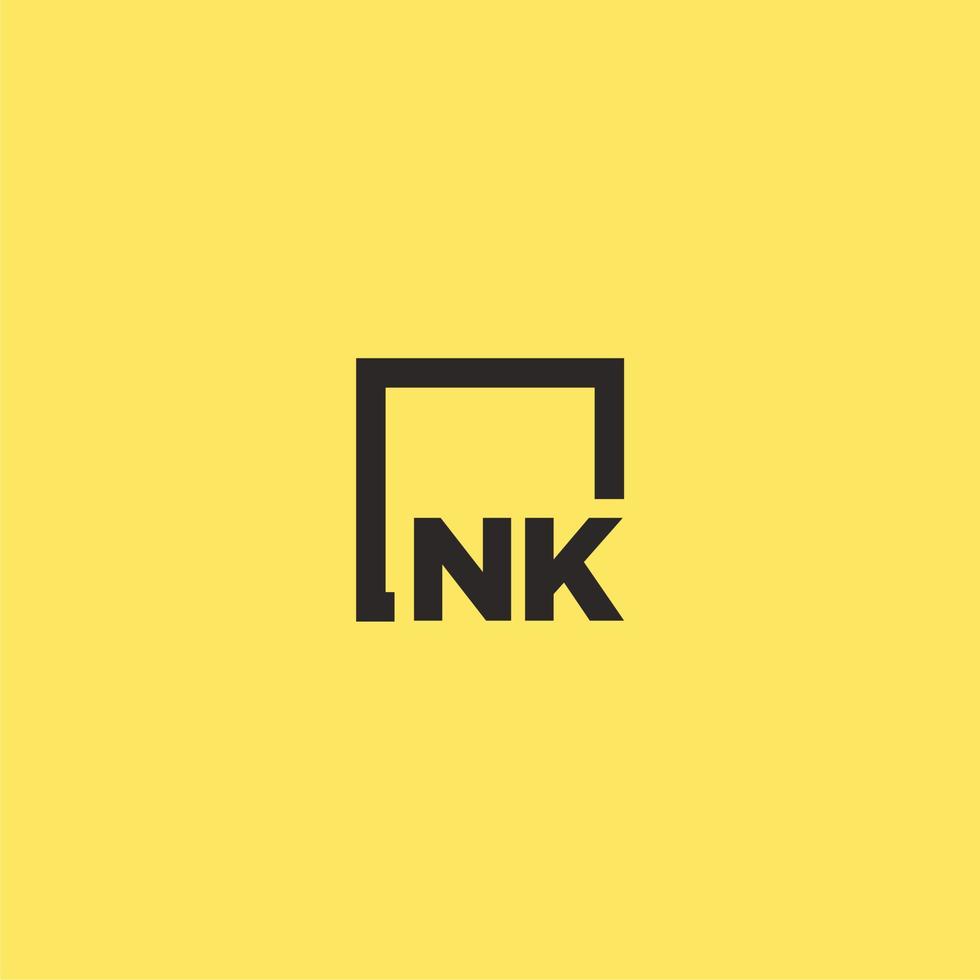 logotipo de monograma inicial nk con diseño de estilo cuadrado vector