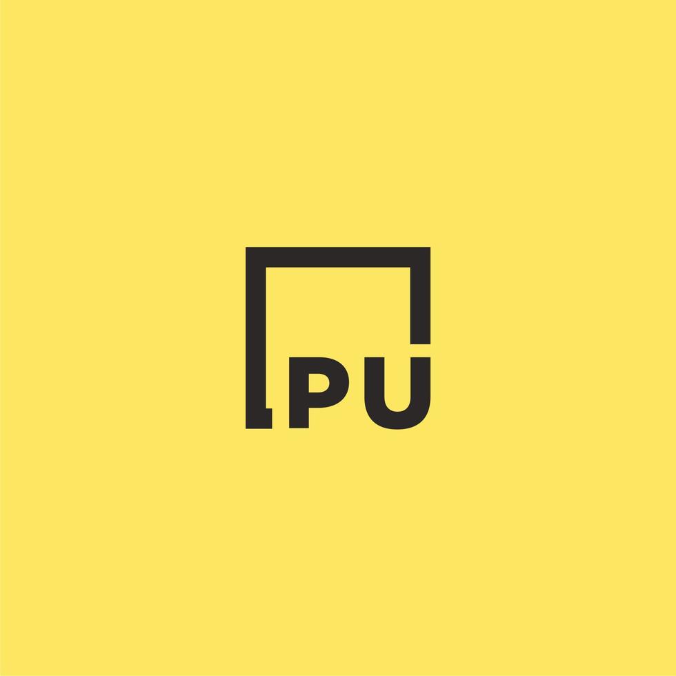 PU initial monogram logo with square style design vector