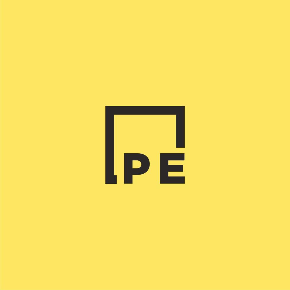 PE initial monogram logo with square style design vector