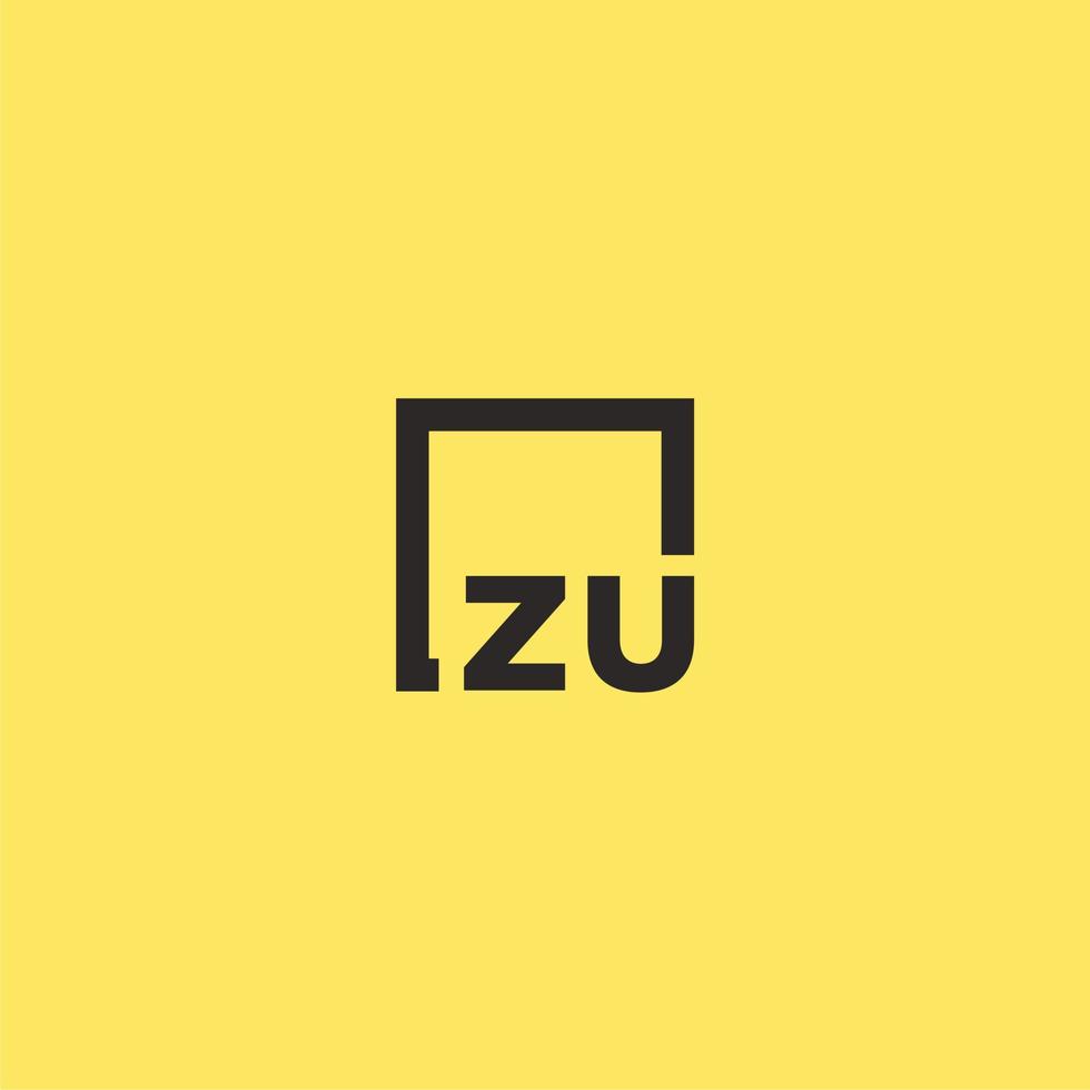 ZU initial monogram logo with square style design vector