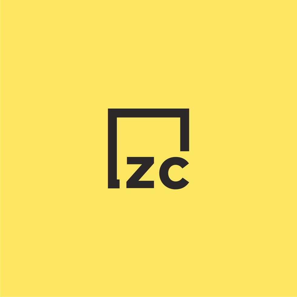 logotipo de monograma inicial zc con diseño de estilo cuadrado vector