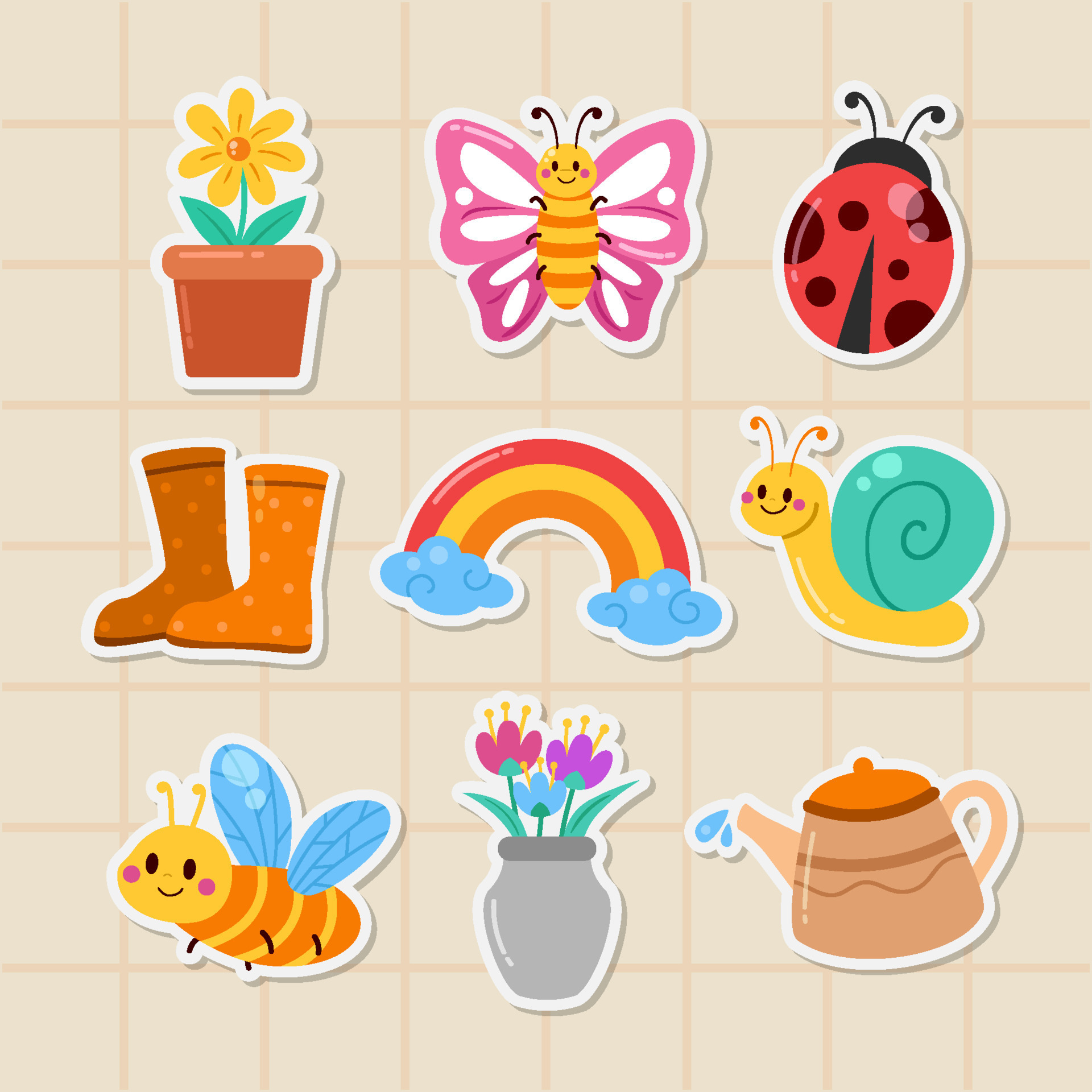 Cute Spring Stickers 14957390 Vector Art at Vecteezy