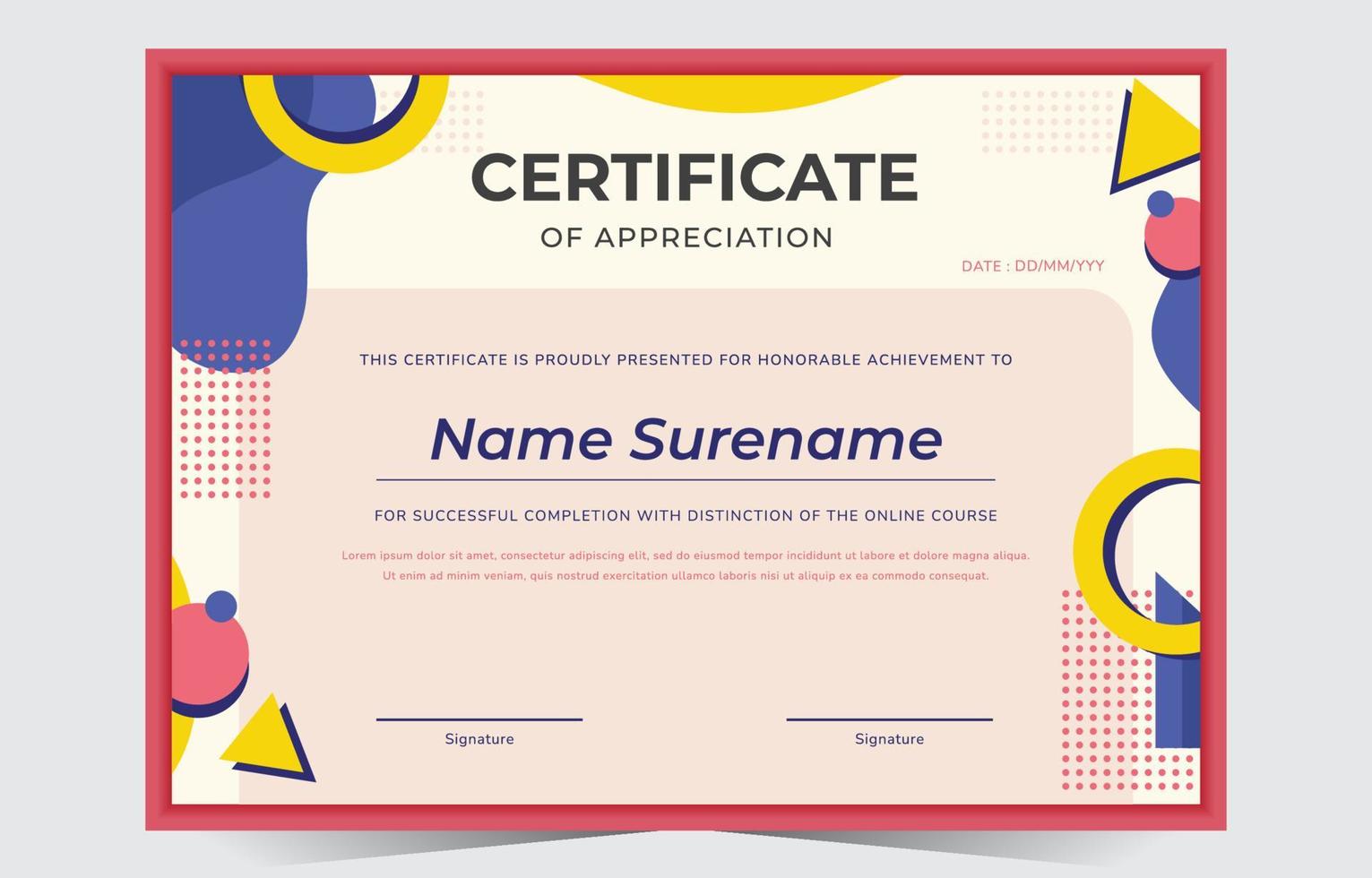 plantilla de certificado de curso en línea vector