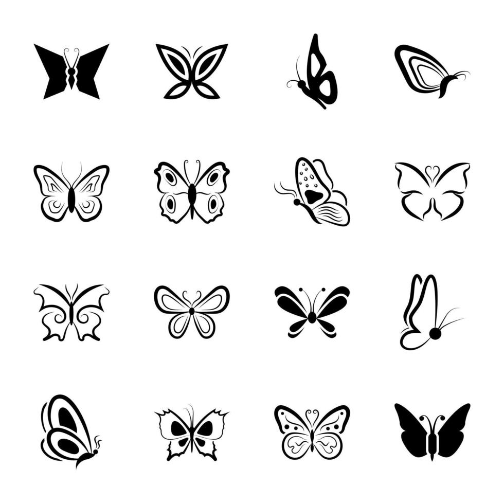 Set of Butterflies Glyph Icons vector