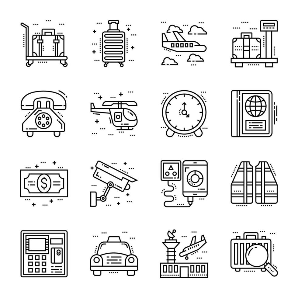 paquete de iconos de línea de viajes aéreos vector