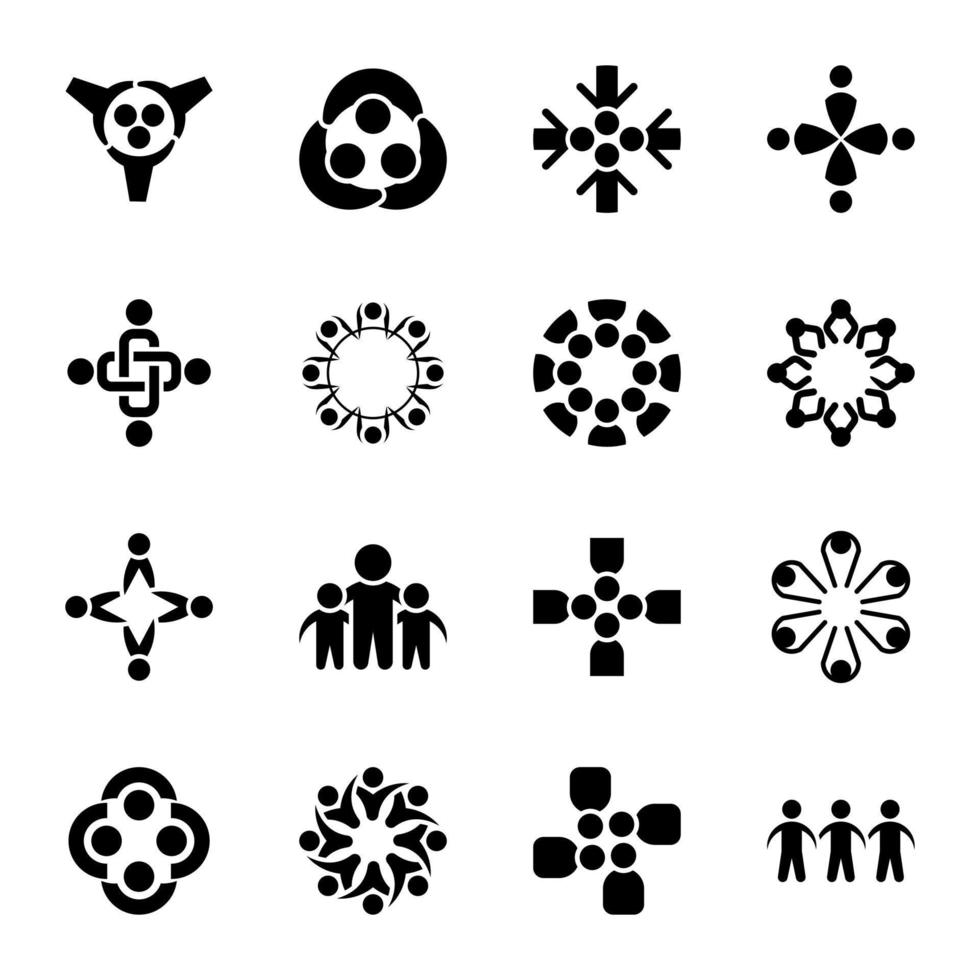 Set of Group Work Glyph Icons vector