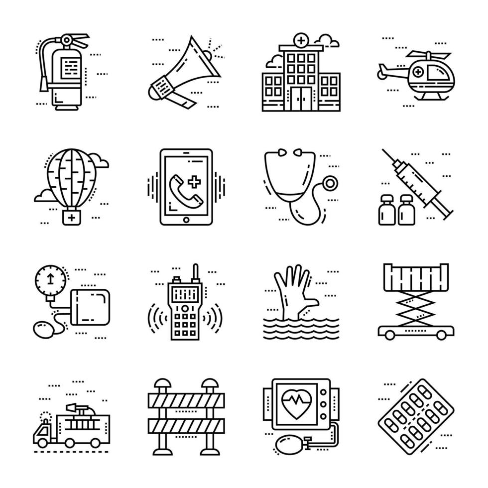 Set of Rescue Line Icons vector