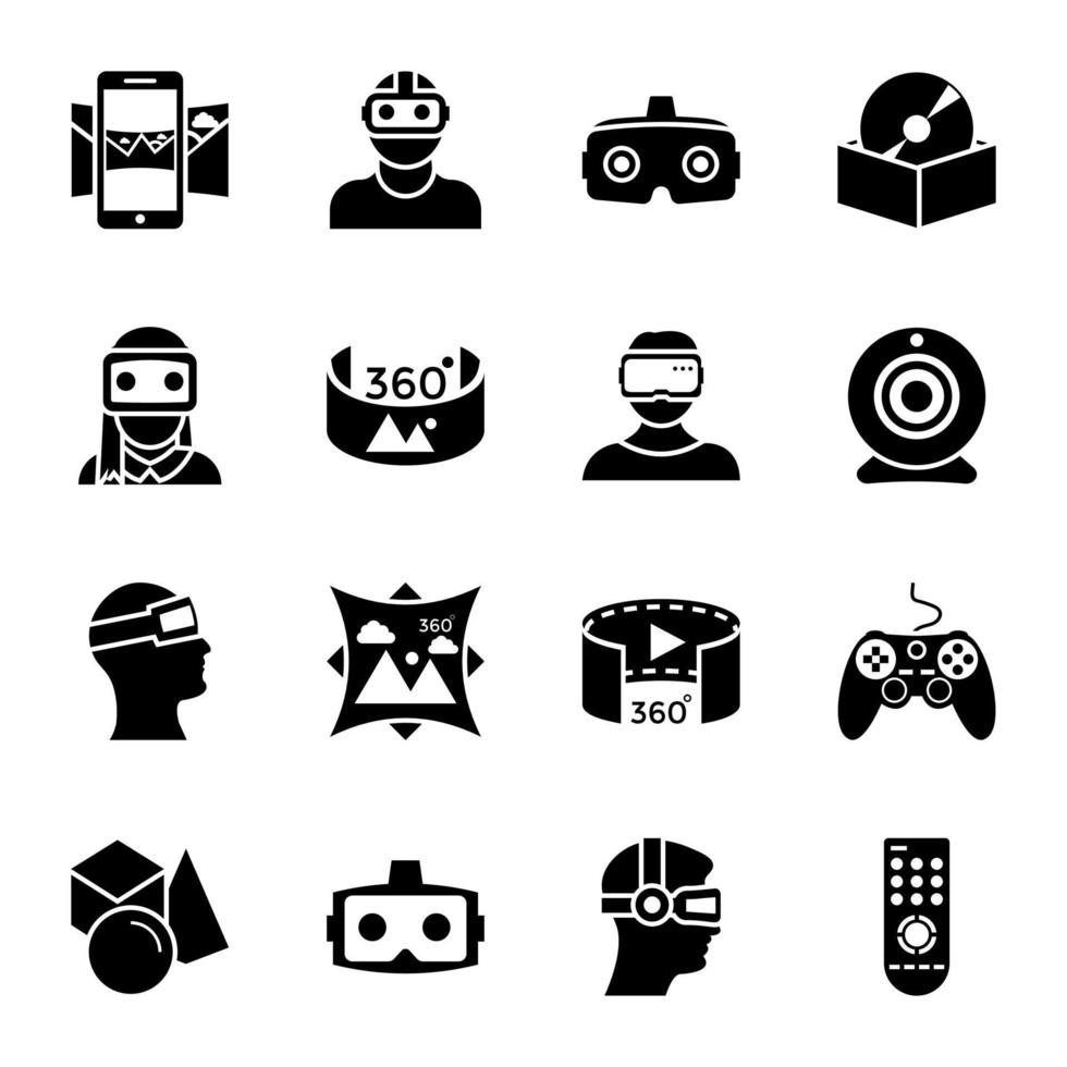 paquete de iconos de glifo vr vector