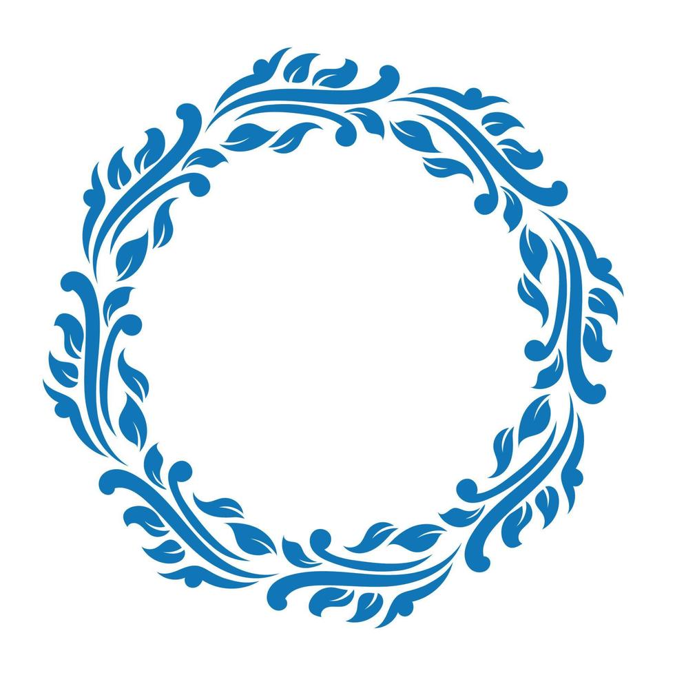Blue ornamental round Decorative art floral frame Abstract vector