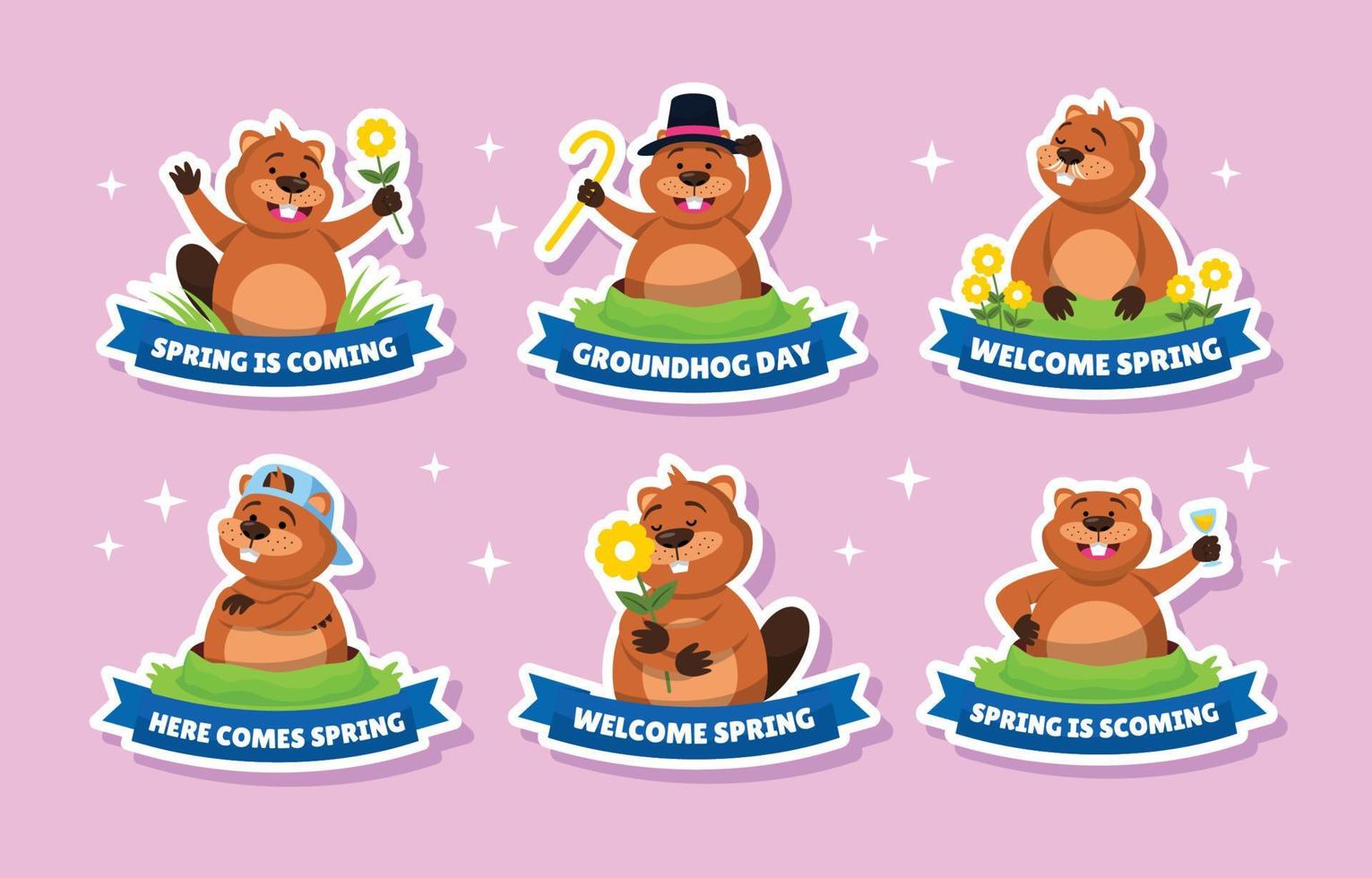 Ground Hog Cute Sticker Pack vector