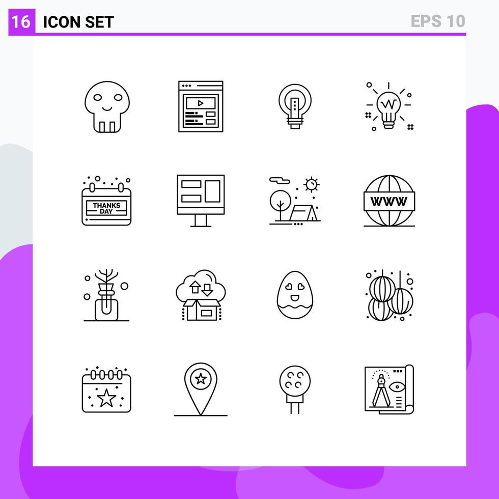 16 Creative Icons Modern Signs and Symbols of idea bulb bulb power light Editable Vector Design Elements