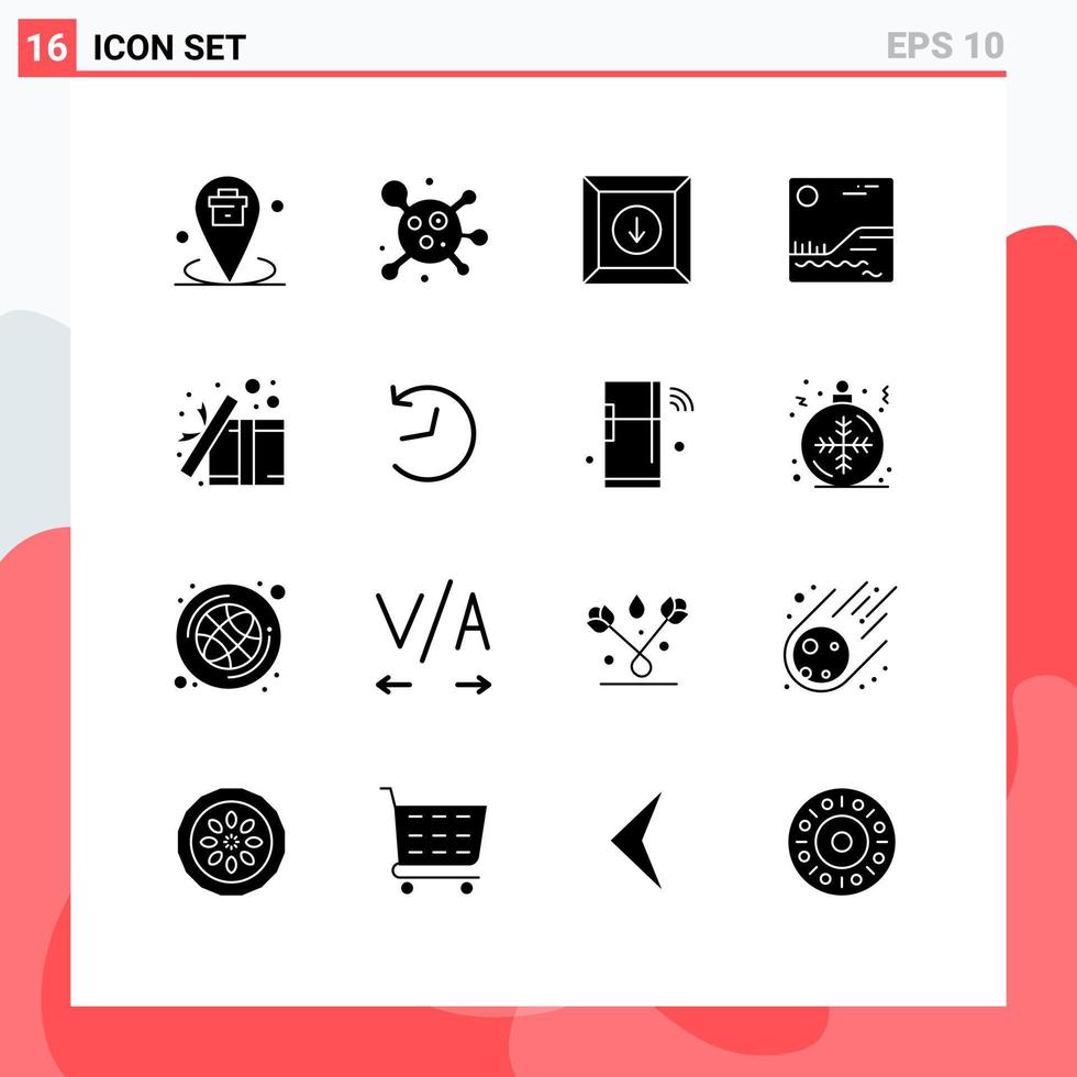 Group of 16 Solid Glyphs Signs and Symbols for present gift box box picture Editable Vector Design Elements
