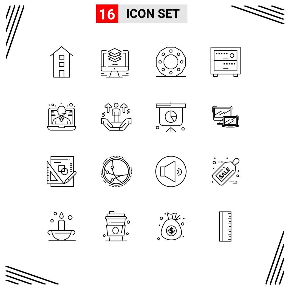 16 Universal Outlines Set for Web and Mobile Applications work deck computer shape circle Editable Vector Design Elements